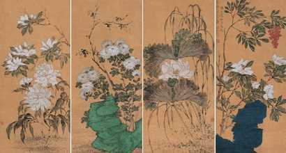 江介 1833年作 花卉 四屏